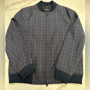 Express Navy Checkered Bomber Jacket